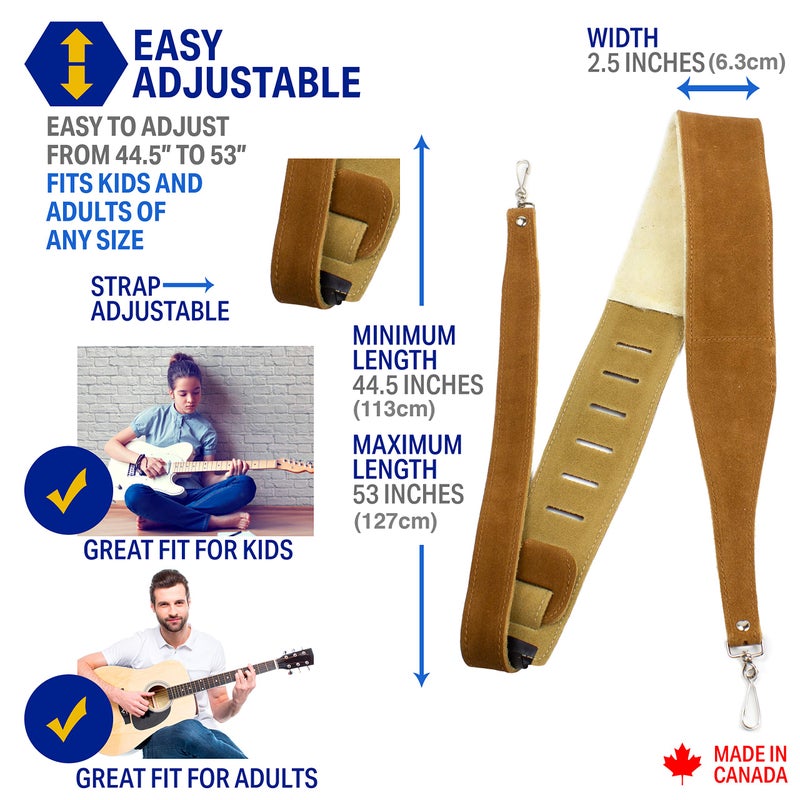 P Perri's Leathers Ltd. Perri's Leathers Ltd. - Suede Banjo Strap with with Metal Hooks - Adjustable Strap from 44.5"" to 53"" Soft Sheepskin Fur Pad - Natural (P25SHBJ-6696) - Image 2